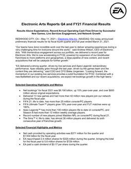 Electronic Arts Reports Q4 and FY21 Financial Results