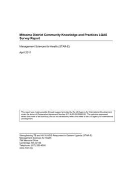 Mitooma District Community Knowledge and Practices LQAS Survey Report