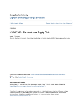 HSPM 7336 - the Healthcare Supply Chain