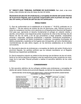 N.° 1808-E11-2020. Tribunal Supremo De Elecciones