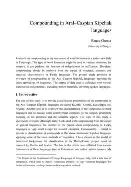 Compounding in Aral–Caspian Kipchak Languages