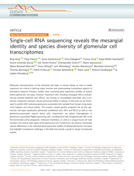 Single-Cell RNA Sequencing Reveals the Mesangial Identity and Species Diversity of Glomerular Cell Transcriptomes