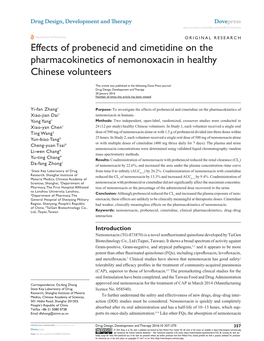 Effects of Probenecid and Cimetidine on the Pharmacokinetics of Nemonoxacin Open Access to Scientific and Medical Research Doi