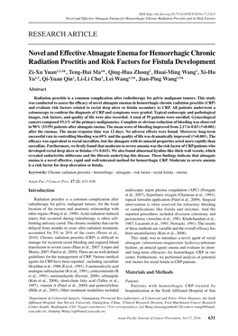 Novel and Effective Almagate Enema for Hemorrhagic Chronic Radiation Proctitis and Its Risk Factors