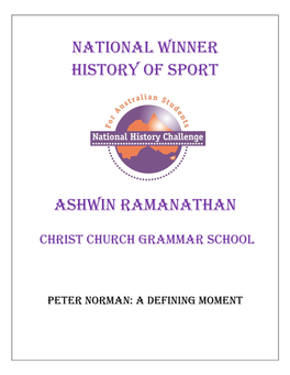 National Winner History of Sport Ashwin Ramanathan