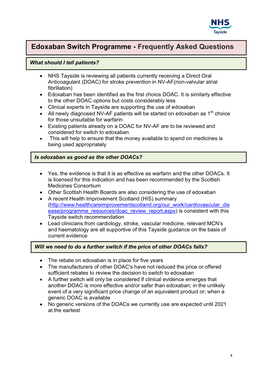 Edoxaban Switch Programme - Frequently Asked Questions