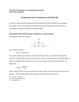 Evaluating Fourier Transforms with MATLAB