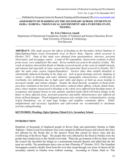 13 Assessment of Flooding on the Secondary School Students in Ogba / Egbema / Ndoni Local Government Area in Rivers State, Niger