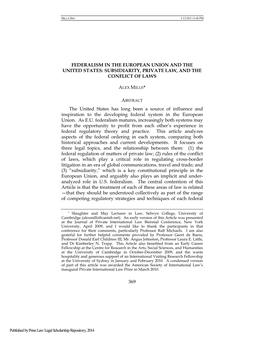 Federalism in the European Union and the United States Subsidiarity