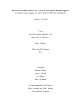 Selective Consumption of Sockeye Salmon by Brown Bears: Patterns of Partial Consumption, Scavenging, and Implications for Fisheries Management