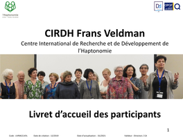 Haptonomie CIRDH Frans Veldman Livret D'accueil Des Participants