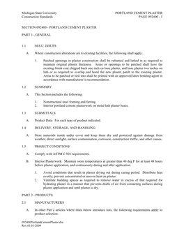 PORTLAND CEMENT PLASTER Construction Standards PAGE 092400 - 1