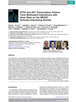 ETV4 and AP1 Transcription Factors Form Multivalent Interactions with Three Sites on the MED25 Activator-Interacting Domain