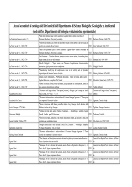 Acessi Secondari Al Catalogo Dei Libri Antichi Del Dipartimento Di Scienze