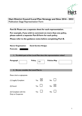 Hart District Council Local Plan Strategy and Sites 2016 - 2032 Publication Stage Representation Form