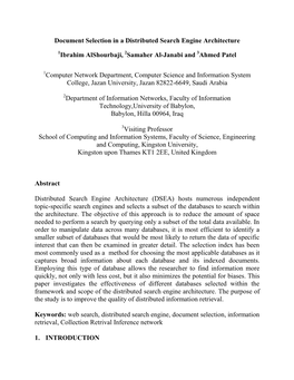 Document Selection in a Distributed Search Engine Architecture Ibrahim