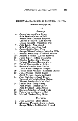 Pennsylvania Marriage Licenses. 489 1775. January. 4: James Moyes