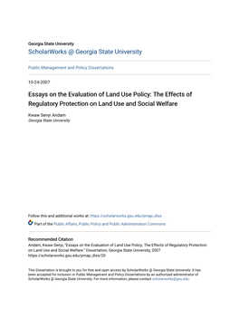 Essays on the Evaluation of Land Use Policy: the Effects of Regulatory Protection on Land Use and Social Welfare