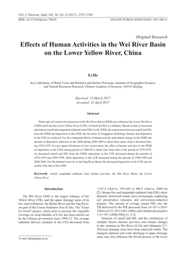 Effects of Human Activities in the Wei River Basin on the Lower Yellow River, China