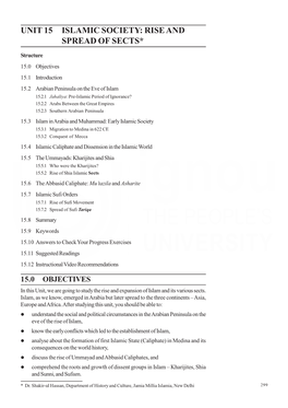 Unit 15 Islamic Society: Rise and Spread of Sects