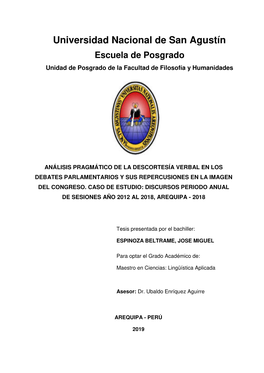 Universidad Nacional De San Agustín Escuela De Posgrado Unidad De Posgrado De La Facultad De Filosofía Y Humanidades