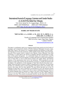 International Journal of Language, Literature and Gender Studies (LALIGENS), Bahir Dar- Ethiopia Vol