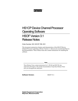 HS1CP Device Channel Processor Operating Software HSOF V3.1