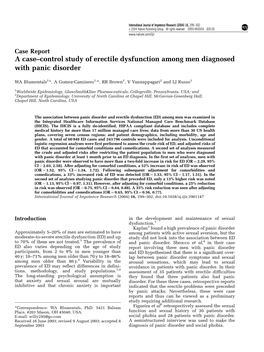 A Case–Control Study of Erectile Dysfunction Among Men Diagnosed with Panic Disorder