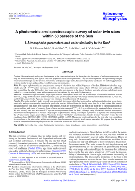 A Photometric and Spectroscopic Survey of Solar Twin Stars Within 50 Parsecs of the Sun I