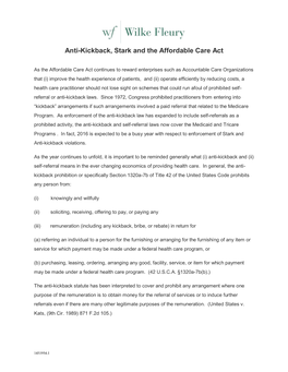 Anti-Kickback, Stark and the Affordable Care Act