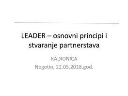 LEADER – Osnovni Principi I Stvaranje Partnerstava