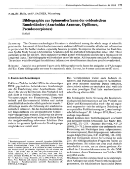 Bibliographie Zur Spinnentierfauna Der Ostdeutschen Bundesländer (Arachnida: Araneae, Opiliones, Pseudoscorpiones) Schluß