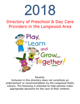 Directory of Preschool & Day Care Providers in the Longwood Area