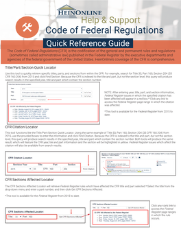 Code of Federal Regulations | Quick Reference Guide