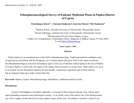 Ethnopharmacological Survey of Endemic Medicinal Plants in Paphos District of Cyprus
