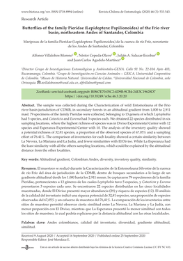 Butterflies of the Family Pieridae (Lepidoptera: Papilionoidea) of the Frio River Basin, Northeastern Andes of Santander, Colombia