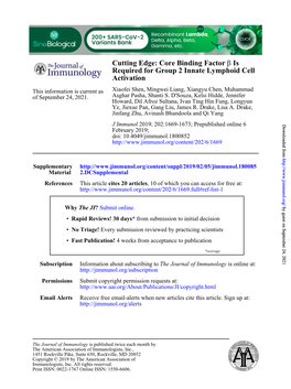 Core Binding Factor Β Is Required for Group 2 Innate Lymphoid Cell Activation