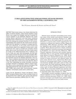 Cumulative Effective Stream Power and Bank Erosion on the Sacramento River, California, Usa1