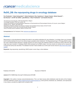 The Repurposing Drugs in Oncology Database