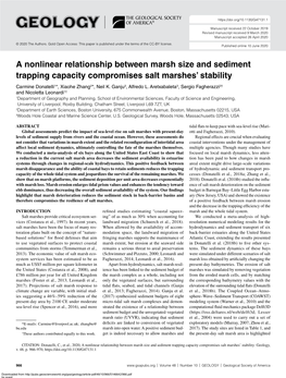 A Nonlinear Relationship Between Marsh Size and Sediment Trapping Capacity Compromises Salt Marshes’ Stability Carmine Donatelli1*, Xiaohe Zhang2*, Neil K