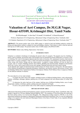 Valuation of Aeri Campus, Dr.M.G.R Nagar, Hosur-635109, Krishnagiri Dist, Tamil Nadu