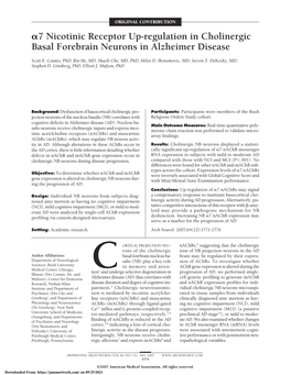 Α7 Nicotinic Receptor Up-Regulation in Cholinergic Basal Forebrain Neurons in Alzheimer Disease