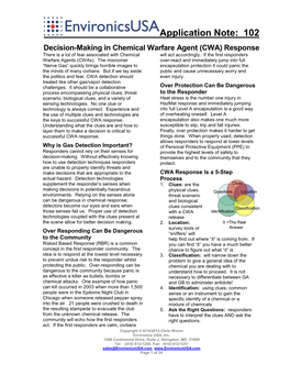 Decision-Making in Chemical Warfare Agent (CWA) Response There Is a Lot of Fear Associated with Chemical Will Act Accordingly