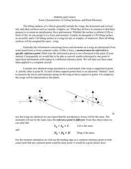 Lifting Surface Lift and Pitch Considerations