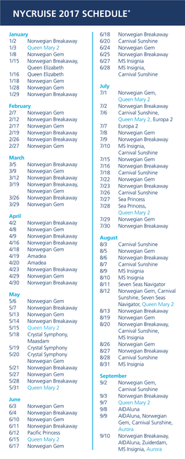 Nycruise 2017 Schedule*