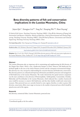 ﻿Beta Diversity Patterns of Fish and Conservation Implications in The