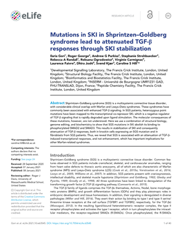 Mutations in SKI in Shprintzen–Goldberg Syndrome Lead to Attenuated TGF-B Responses Through SKI Stabilization