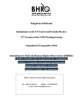 Kingdom of Bahrain Submission to the UN Universal Periodic Review