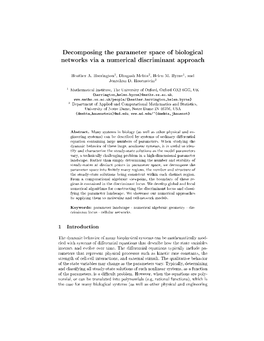 Decomposing the Parameter Space of Biological Networks Via a Numerical Discriminant Approach