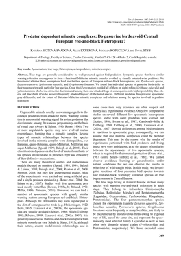Predator Dependent Mimetic Complexes: Do Passerine Birds Avoid Central European Red-And-Black Heteroptera?